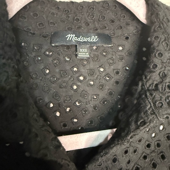 Madewell Black Eyelet Blouse. Size XXS oversized. 100% Cotton - Picture 5 of 6